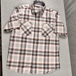 Carhartt Pearl Snap Relaxed Fit Plaid Workwear Shirt L Grey/Orange Utility Chore